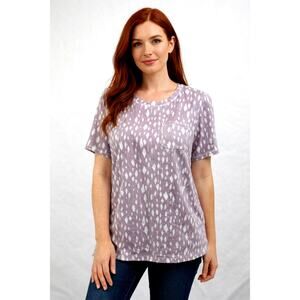 Zuda Short Sleeve Geometric Chest Pocket Top Purple/White S